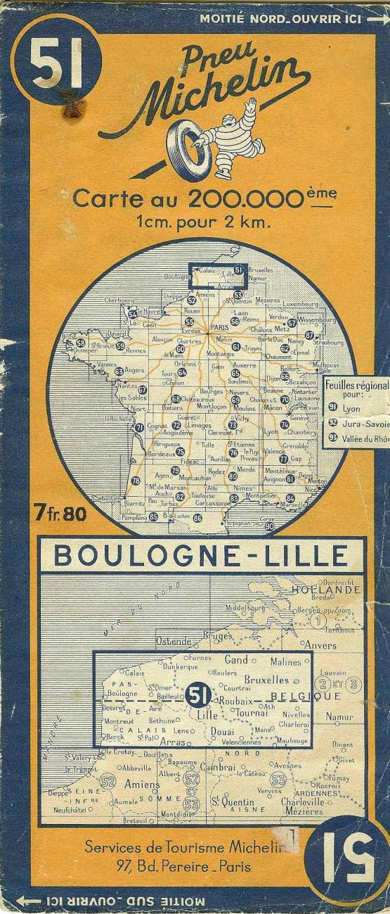51 BOULOGNE - LILLE (© MICHELIN - 1943) Cliquer pour découvrir la carte...